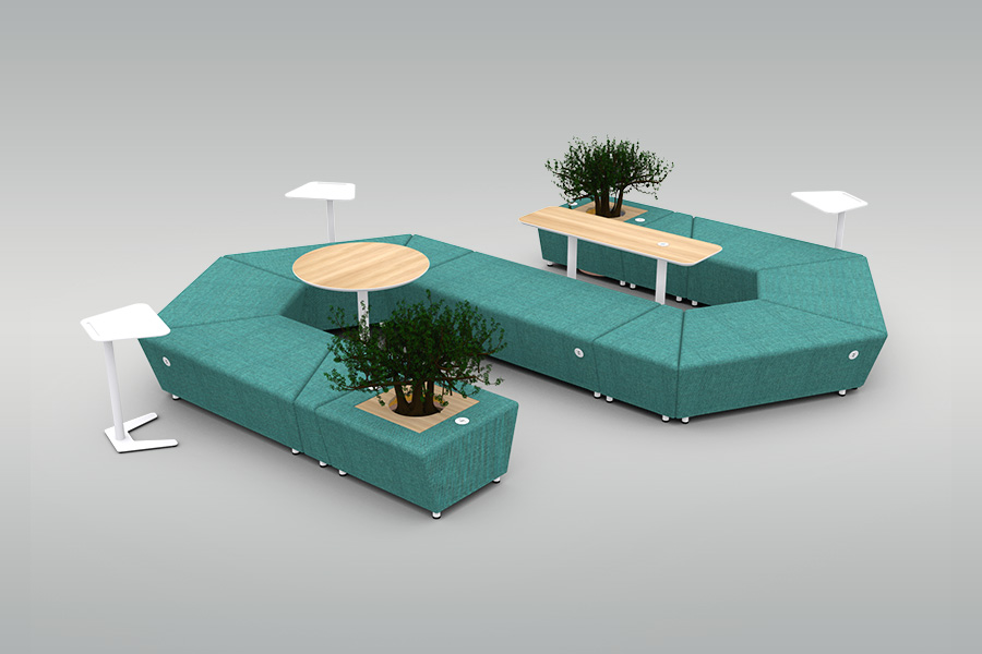 Áreas colaborativas | Cachepots e pufes modulares